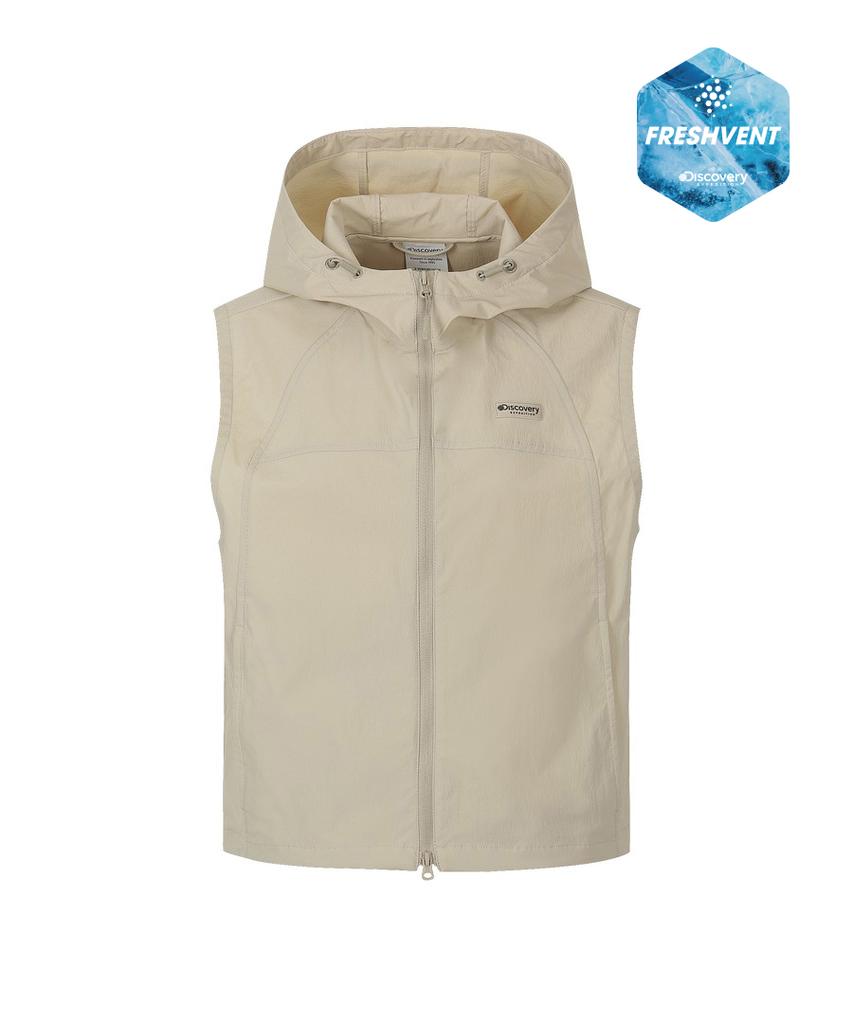 Discovery Expedition Women'S Freshvent Lightweight Woven Training Hooded Vest (Beige2)