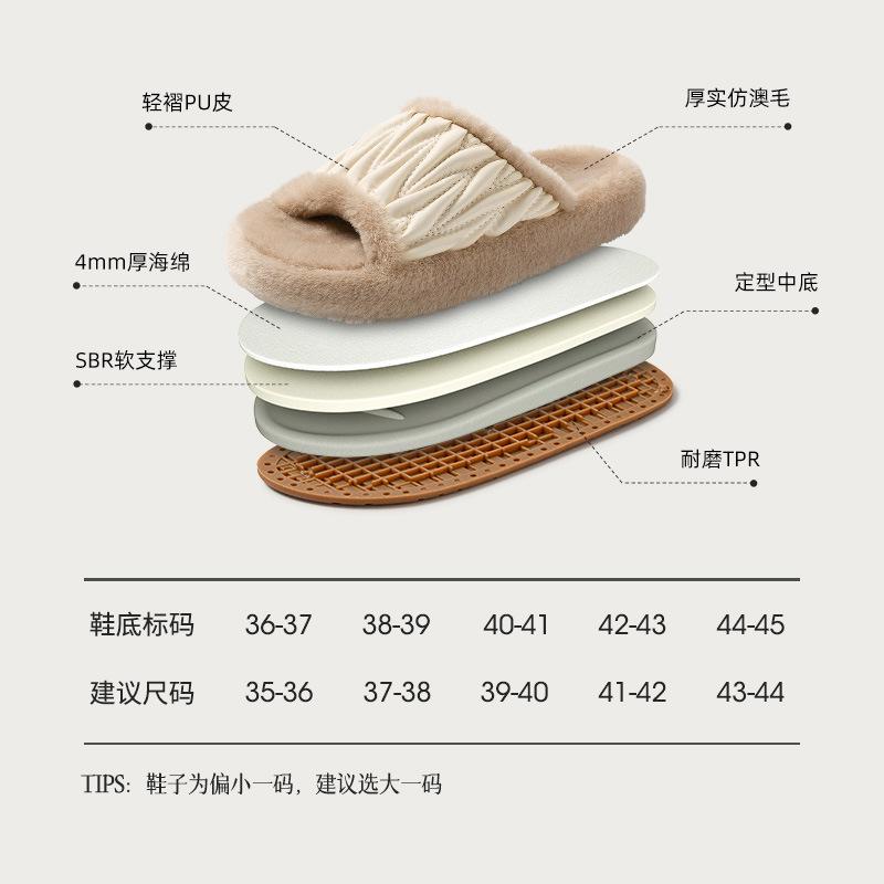 2024 Fashion Plush Slippers for Women Autumn and Winter Fashion Home Office Cotton Slippers Female Thick Soles Non-Slip Slides