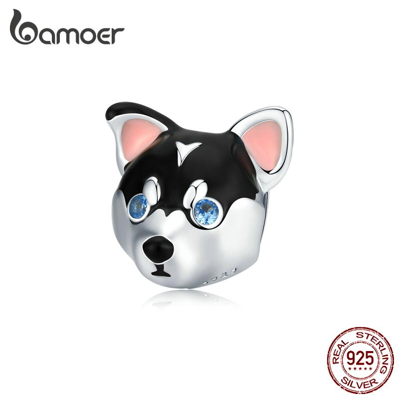 bamoer Puppy Animal Dog Beads Charm for Original 3mm Snake Bracelet Genuine 925 Sterling Silver Jewelry DIY Bracelet BSC191