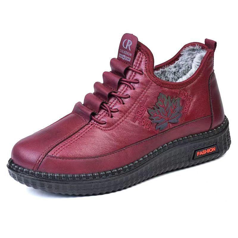Winter new non-slip one-pedal comfortable casual women's shoes fleece snow boots thickened women's shoes medium old mother shoes