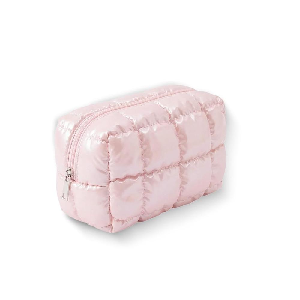 

Y2K Aesthetic Checkered Makeup Pouch Bag Water-Resistant Pillowy Softness Puffy Cosmetic Bag Large Capacity Quilted Easy Clean розовый