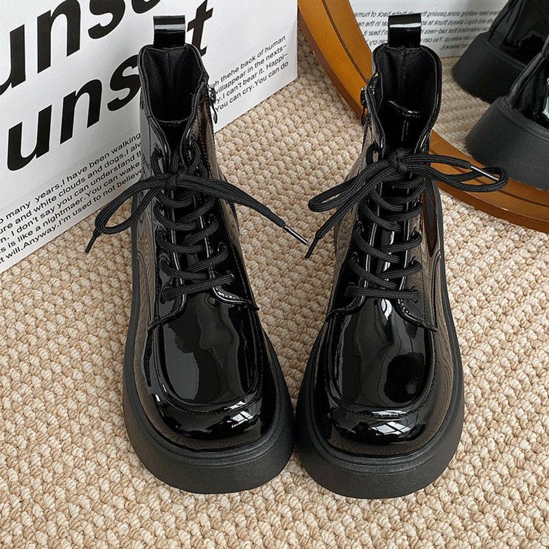 Brown Martin Boots Women's Spring and Autumn Platform Short Boots Ugly Cute Big Head Cigarette Boots Small Height Increasing Black Skinny Boots