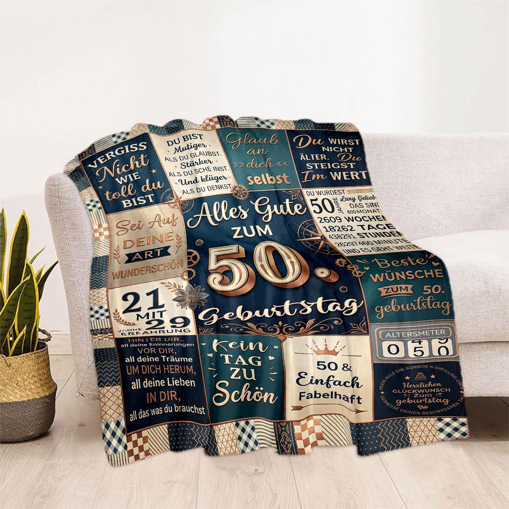 Happy 50th Birthday Quotes Blanket Comfortable Perfect for Livingroom Office Chair Bed All-Season Use Modern Style Best Holiday Gift for Friends Famil