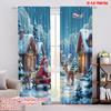2pcs 2D Flat Printing Christmas Scene Curtain Christmas Celebration Winter Scene 100% Polyester Fabric Without Electricity