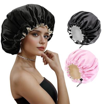 Berretto da notte in raso per donna, cuffia elastica, colore unito, cappello da bagno per dormire, protezione per capelli, accessori per lo styling notturno, morbido come la seta