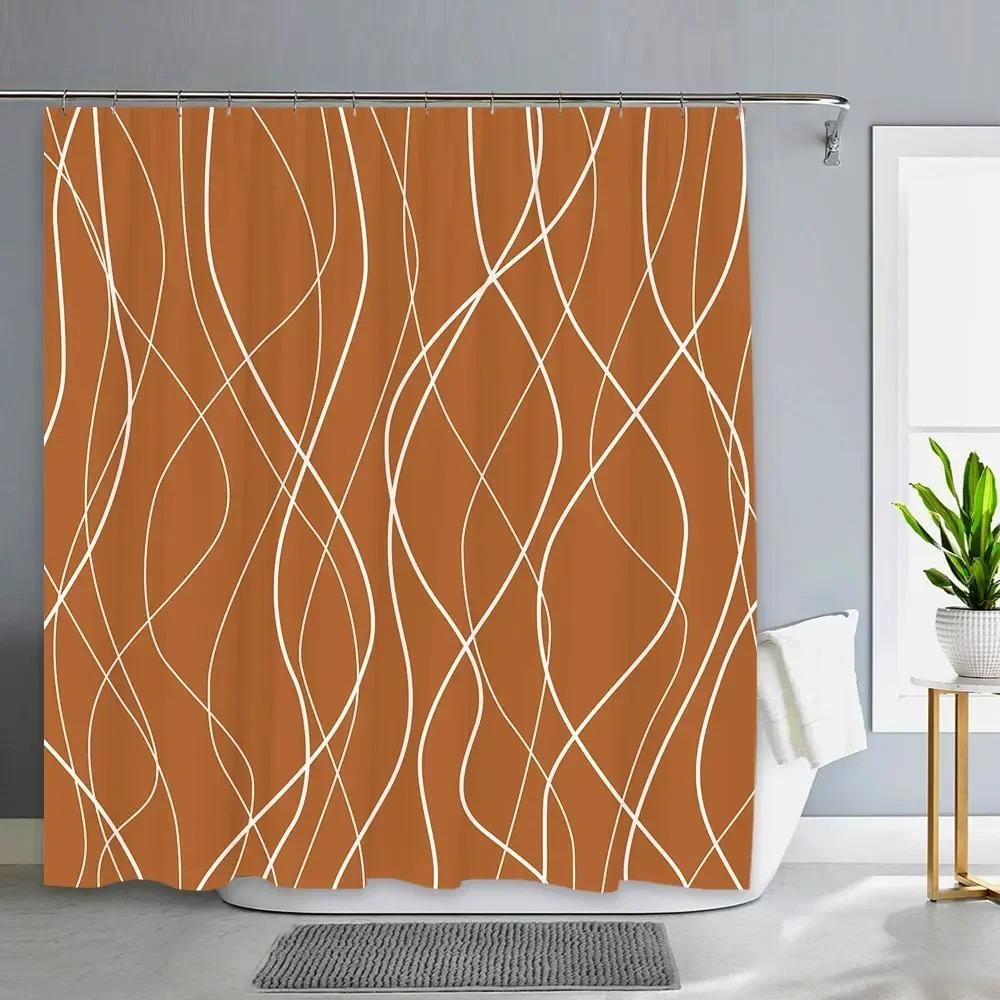 Zwart-wit gestreepte douchegordijn, Abstract Modern Minimalistisch Waterdicht Stof Douchegordijn Met Haken Badkamer Decoratie