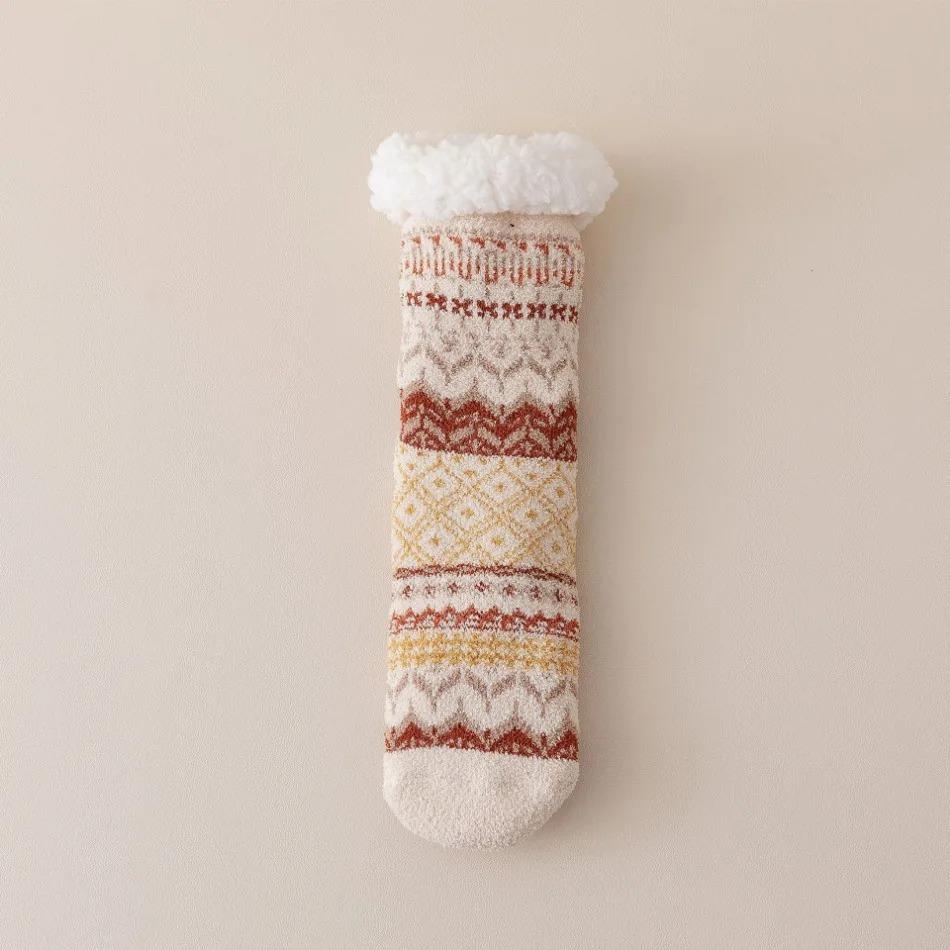 New Winter Legs Warmer Lamb Wool Floor Socks Fleece Thickened Warm Non-slip Silicone Home Socks Ethnic Style Tube Socks