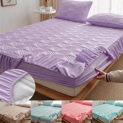 Funda de cama con volantes de lujo, Sábana ajustable para cama, suave, transpirable, gruesa, acolchada, falda de cama, Funda de colchón, colcha