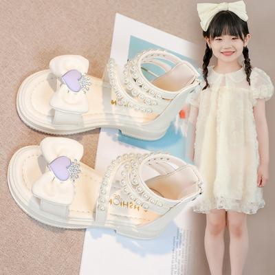 Girls Sandals Love Sweet Bows Kids Roman Shoes Gladiator Open Toes 2025 Summer New Children Princess Shoes Beads Ins Soft Sole