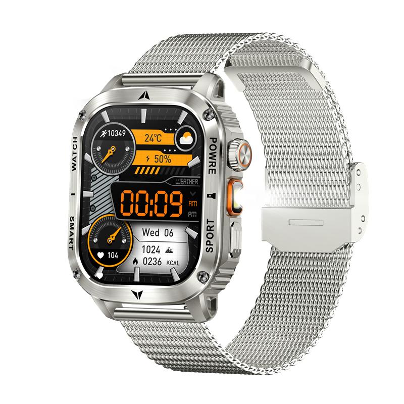 AK80 Smart Watch 2.01inch Large Screen LED Flashlight BT Calling Men Outdoor Sports Fitness Tracker Health Monitoring Smartwatch