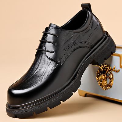 Thick Bottom Mens Dress Shoes Fashion Pointed Toe Men's Business Casual Shoes Brand Leather Walking Footwear Lace-Up Men's Shoes