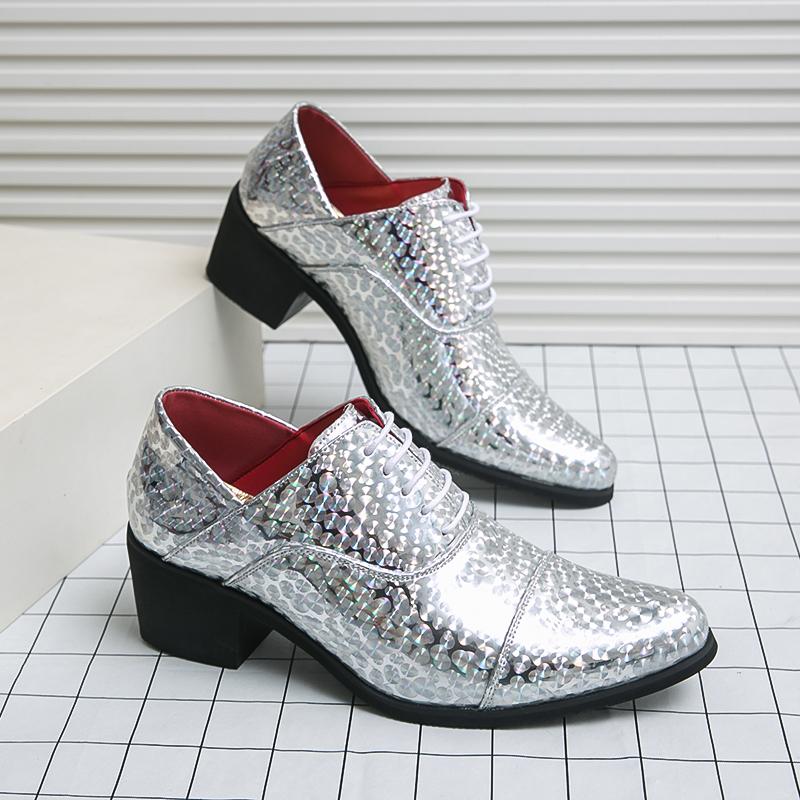 Pantofi de nuntă pentru bărbați, pantofi eleganti din piele lăcuită, cu șireturi, argintii, pentru petrecere la modă