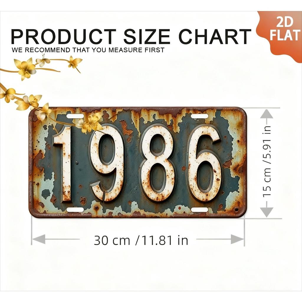 High Definition Metal Tin Sign Vintage Year Number License Plate Style Rustic Retro Wall Art Decor for Home Bar Garage