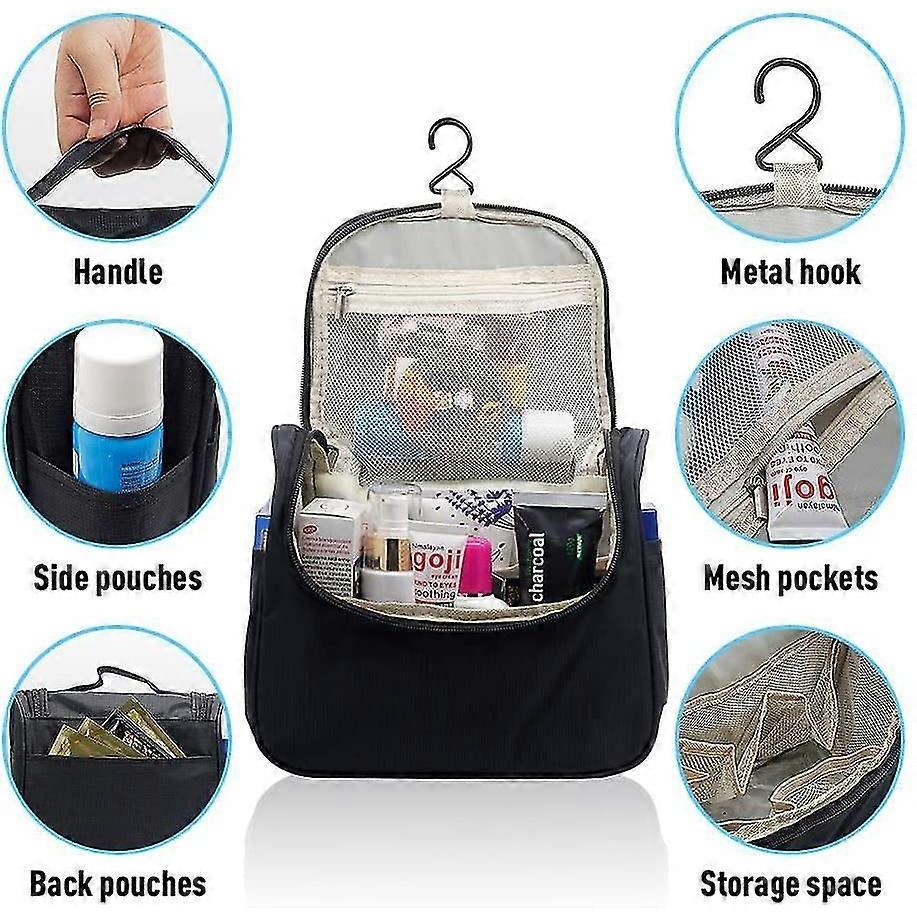 Toiletry Bag To Hang Up, Wash Bag, Cosmetic Bag With Hook - For Travel, Vacation, Outdoor (black)