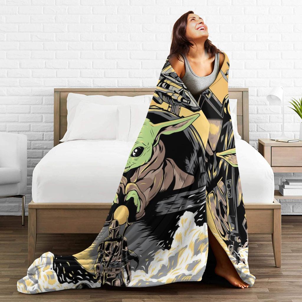 Grogu W-Warss Baby Yodas Flannel Blanket  Soft Throw Blanket for Couch Bed Decorative Fashion Bedspread Sofa Bed Cover