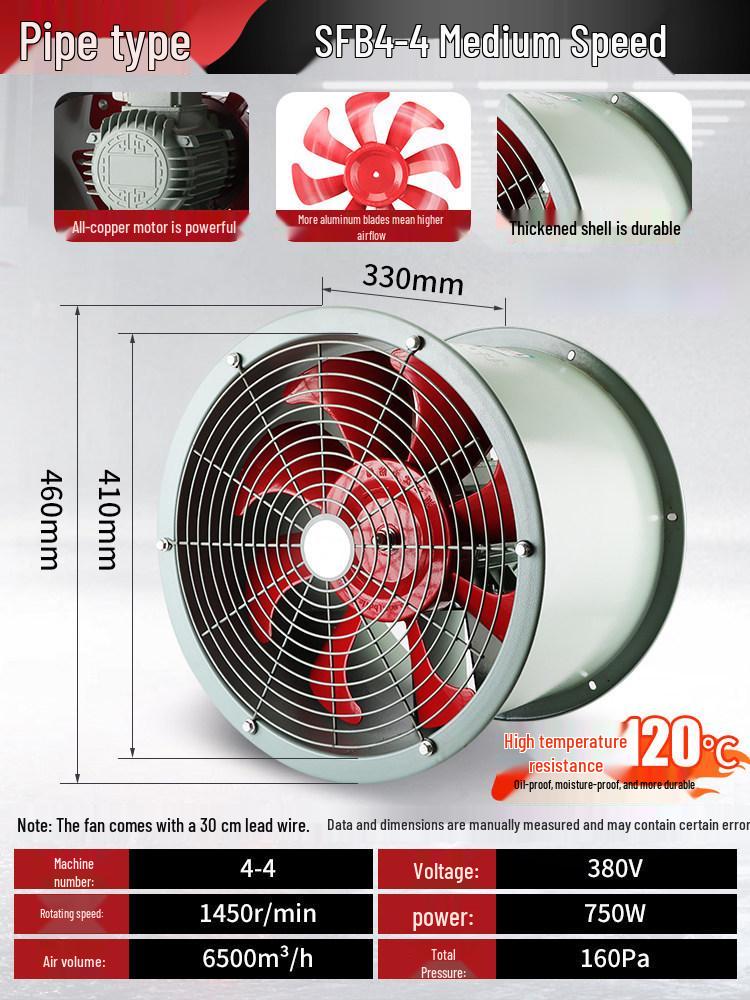 Oil & Moisture-Proof High-Temperature Resistant Kitchen Ventilation Fan, Axial Flow, 220V