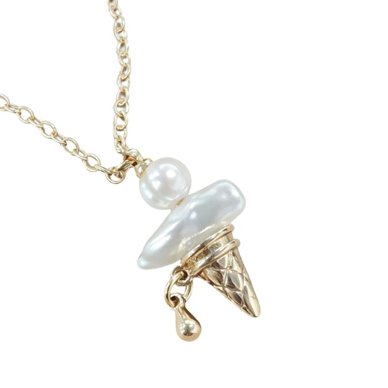 Premium Copper Alloy Ice Cream Pearls Necklace Resin Accent Sturdy for Daily Wear Fashion Accessory Sweet Charm