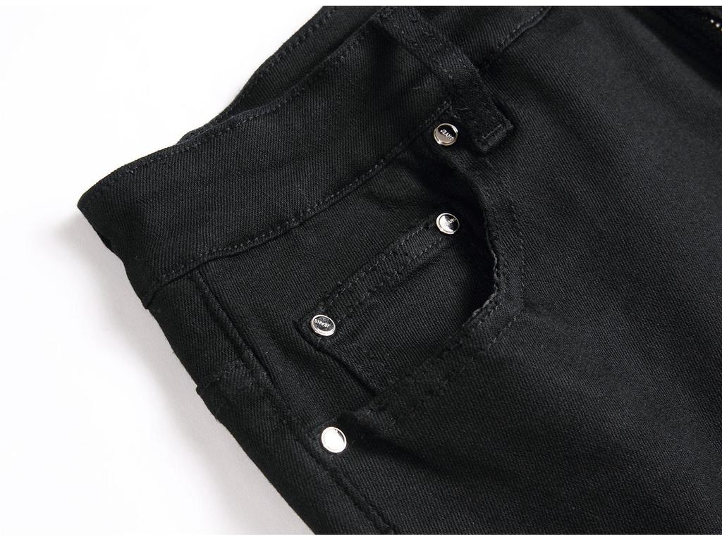 Autumn 2023 Men's Slim Fit Black Street Jeans - Trendy, Elastic Mid-Waist