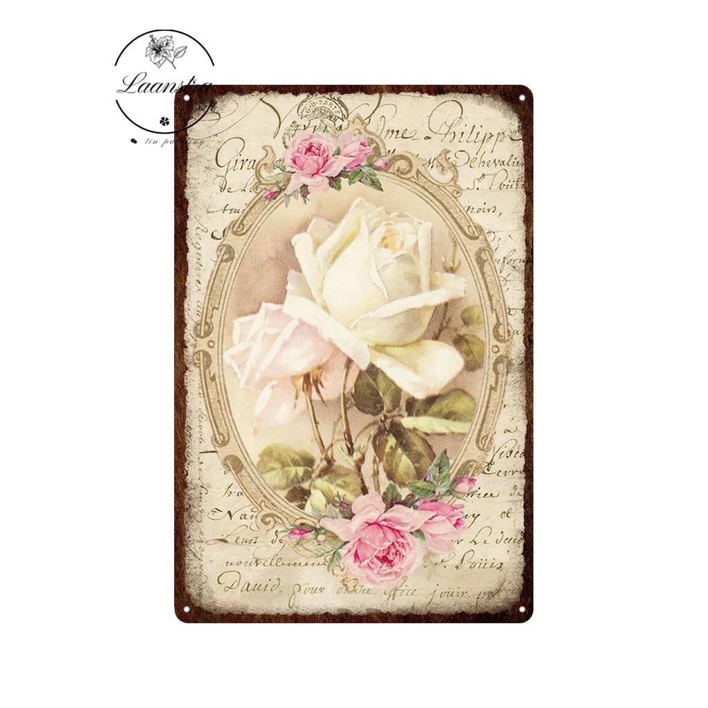 Vintage Flowers Rose Picture Metal Plaque Tin Signs Plate Wall Decor Art Iron Posters Man Cave Bar Club Garden Decoration Poster