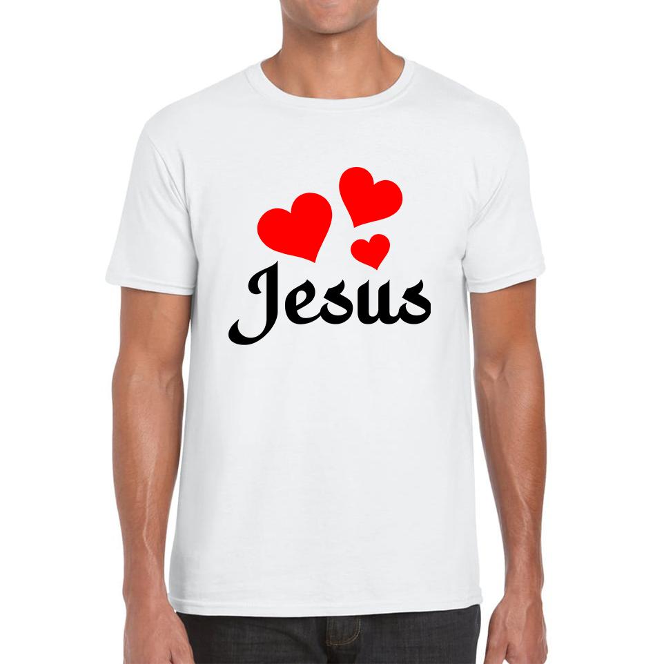 Love Jesus Hearts Jesus Christ Christians Religious Spirituality Believe Mens Tee Top XL