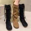 Damen Fransen Schnee High Boots Wildleder Flats Kniehohe Schuhe Plissee Trend Luxusmarke Wintermode Chelsea Goth Boots Mujer