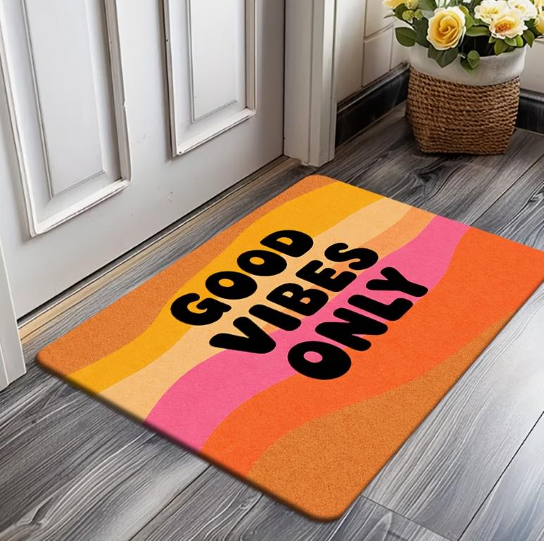 Good Vibes Only Welkomstmat - Retro Regenboog Entreekleed Woondecoratie voor Woonkamer Slaapkamer Entree Hal 40x60cm