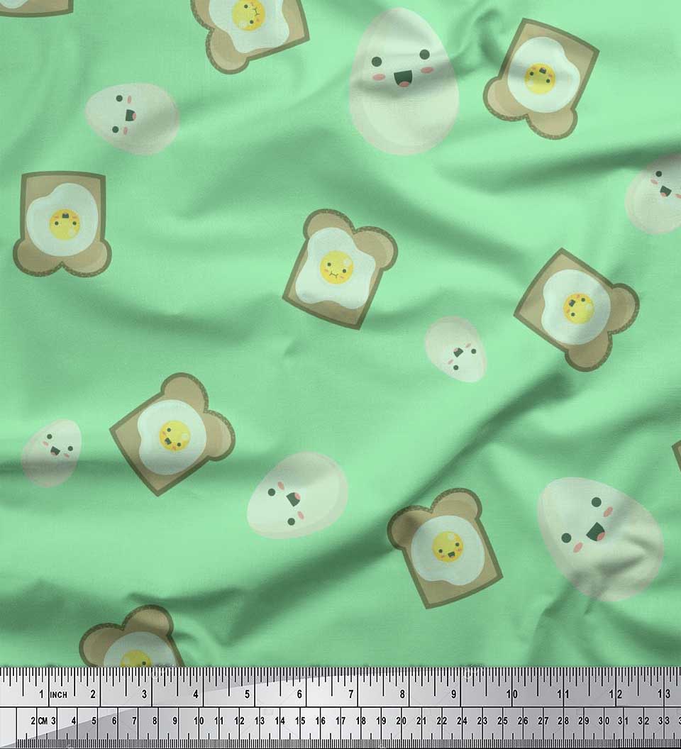 

Soimoi Blue Japan Crepe Satin Fabric Egg & Sandwich Bread Food Print Тканина на метри 42 дюйма 42 Inch Wide - Poly Crepe зелений