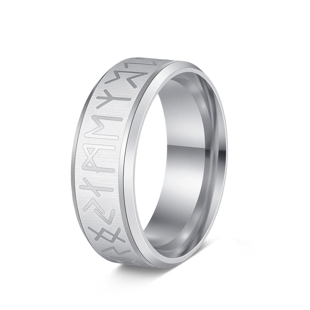 Viking Rune Ring 8mm Titanium Steel Men's Jewelry Dark Norse Pirate Style Band
