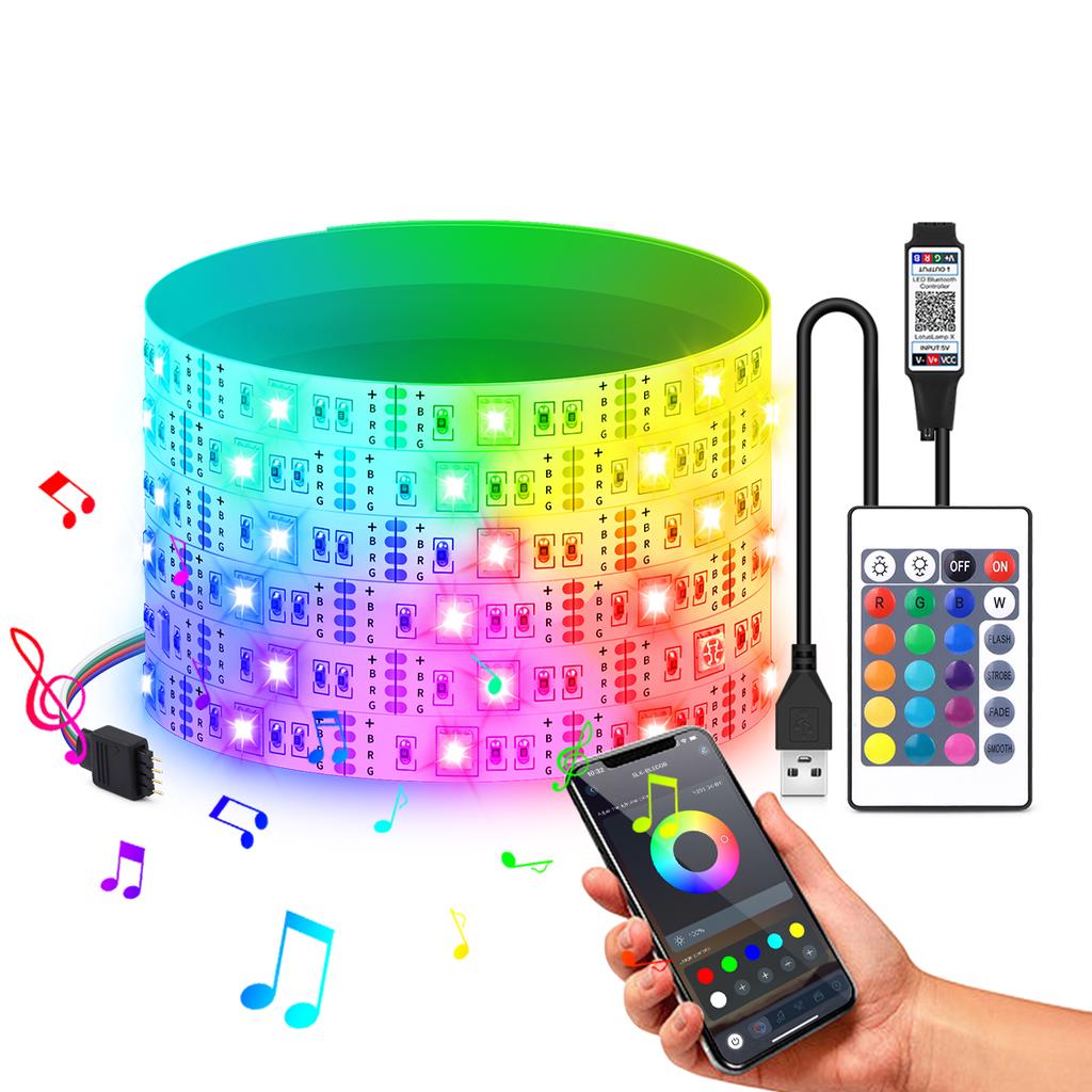 Bluetooth 5V USB LED Strip Lights Double Layer Copper PCB 5050 RGB 30LEDs/M Flexible Diode Tape For TV Kitchen Game Room Decor