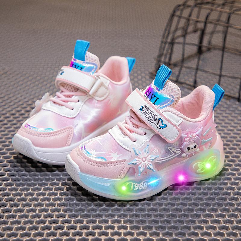 Girl Cartoon Glowing Sports Shoes with Rotating Buttons - Cute Shoes for Running
