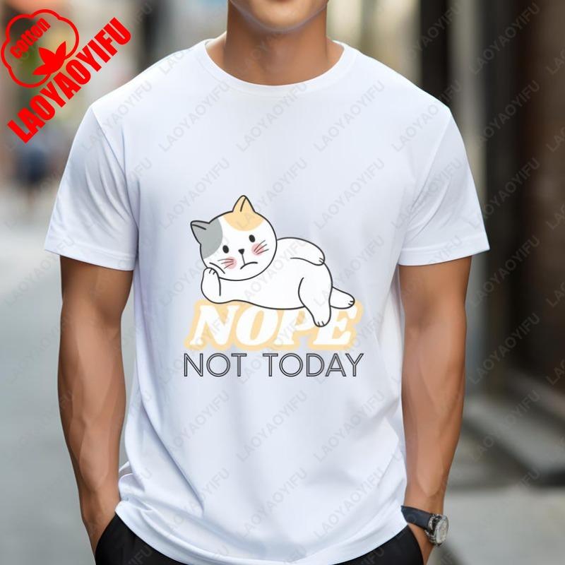 Nope Not Today Funny Lazy Cat T Shirt Procrastination Cat Lover Tees Cute Relaxing Kitty Tops Unisex Humor Print Shortsleev S