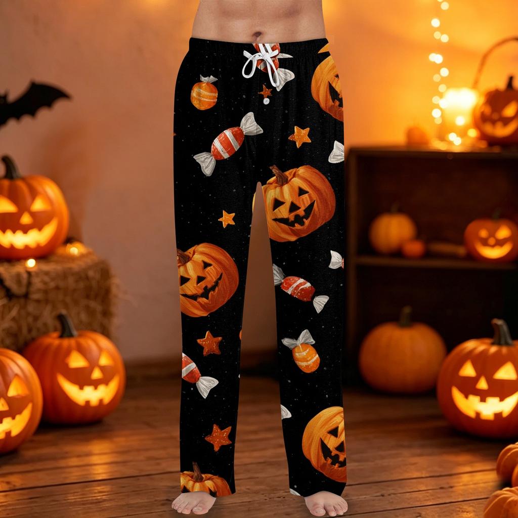 Men's Halloween Print Drawstring Lounge Pants Casual Sleepwear Pants Lightweight Comfortable Fit for Relaxing At Home or Sleep