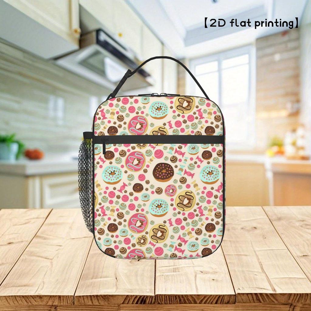 1pc Cute Donut Lunch Bag with Colorful Sprinkles Pastel Background, Zipper Closure, Lightweight Spacious Rectangular Bento