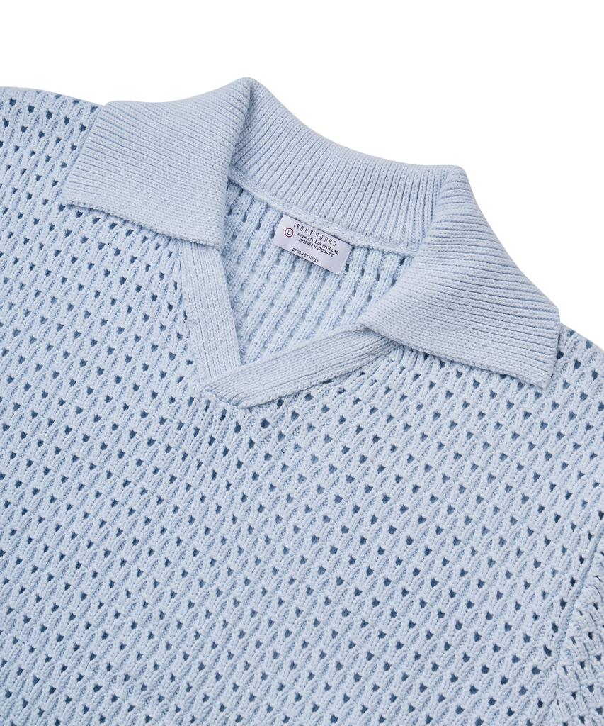 IRONYPORNO WHITELINE 86-Iro317 [Washable] Punched Open V-Neck Knit Sky Blue