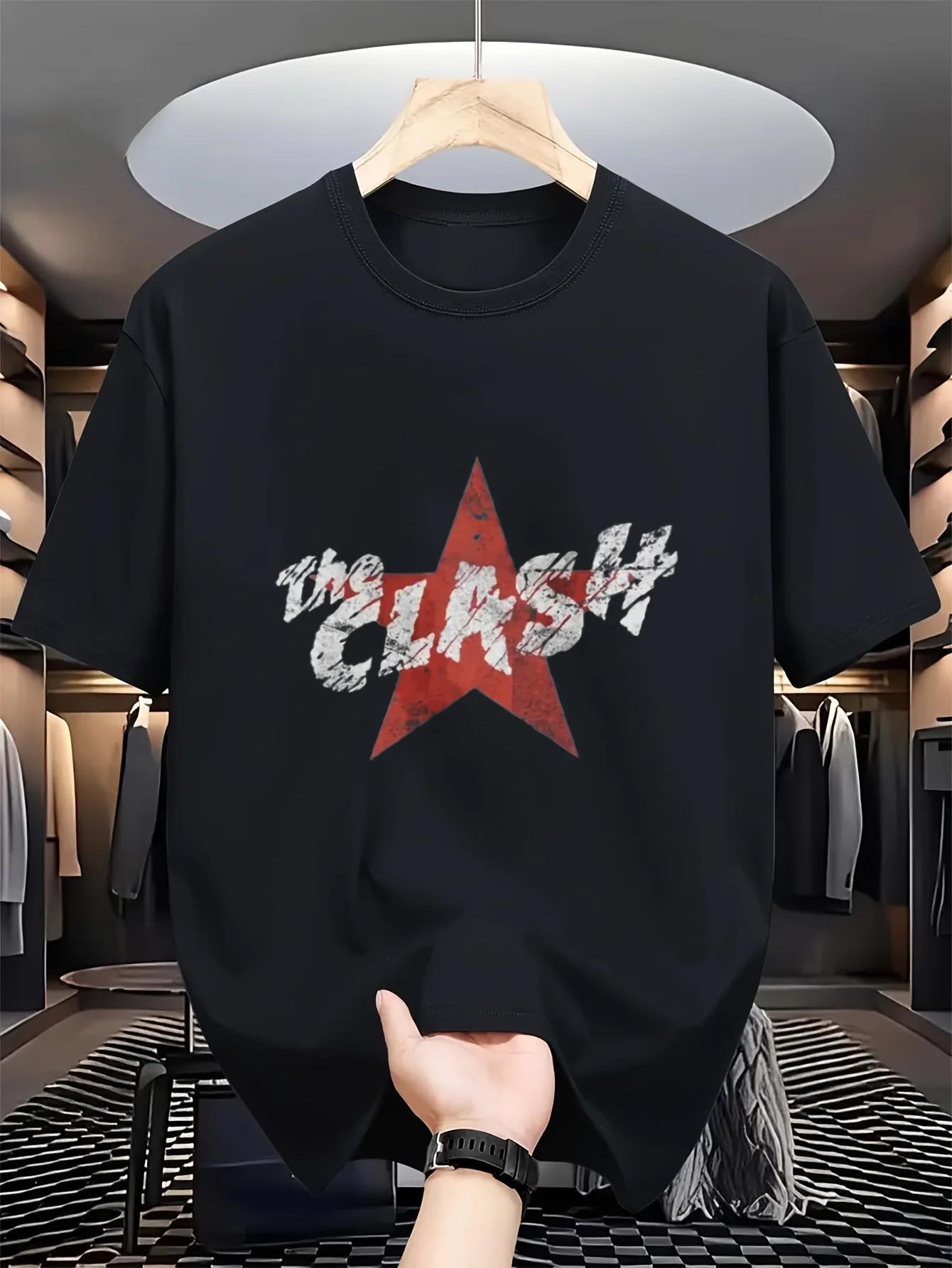 Men s Retro The Clash Band Printed T-shirt - Band Theme T-shirt Printed Casual Round Neck Short Sleeve Design - Men s Summer ... S