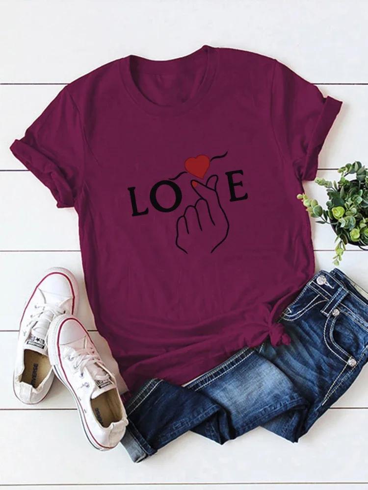 

Любовь Палец Сердце Принт Женская Футболка Короткий Рукав Круглый Вырез Свободная Женская Футболка Женская Футболка Топы Одежда Camisetas Mujer XXXL бордовый
