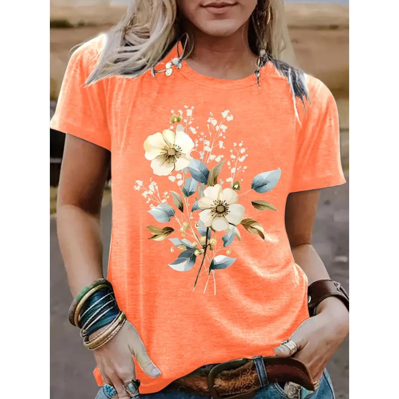 A New Summer Short-sleeved Women's T-shirt with Plant and Floral Prints
