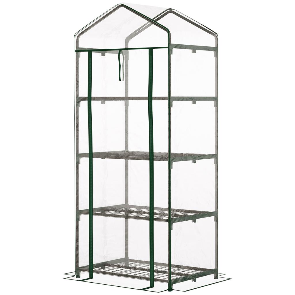 4 Tier Mini Portable Greenhouse Compact Plant Grow Shed Metal Frame PE Cover with Lockable Rolling Wheels, Clear
