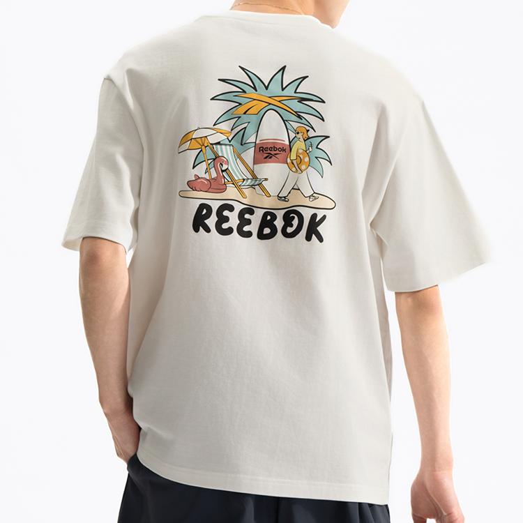 Reebok American Style Comfortable Versatile Casual Loose Fit Round Neck Printed Short Sleeve T-Shirt Unisex Tops White 24SRM431UGW1