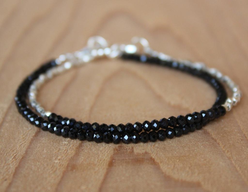 Black Crystal Tourmaline Bracelet, Empath Protection Bracelet for Women, Dainty Black Tourmaline Jewelry,