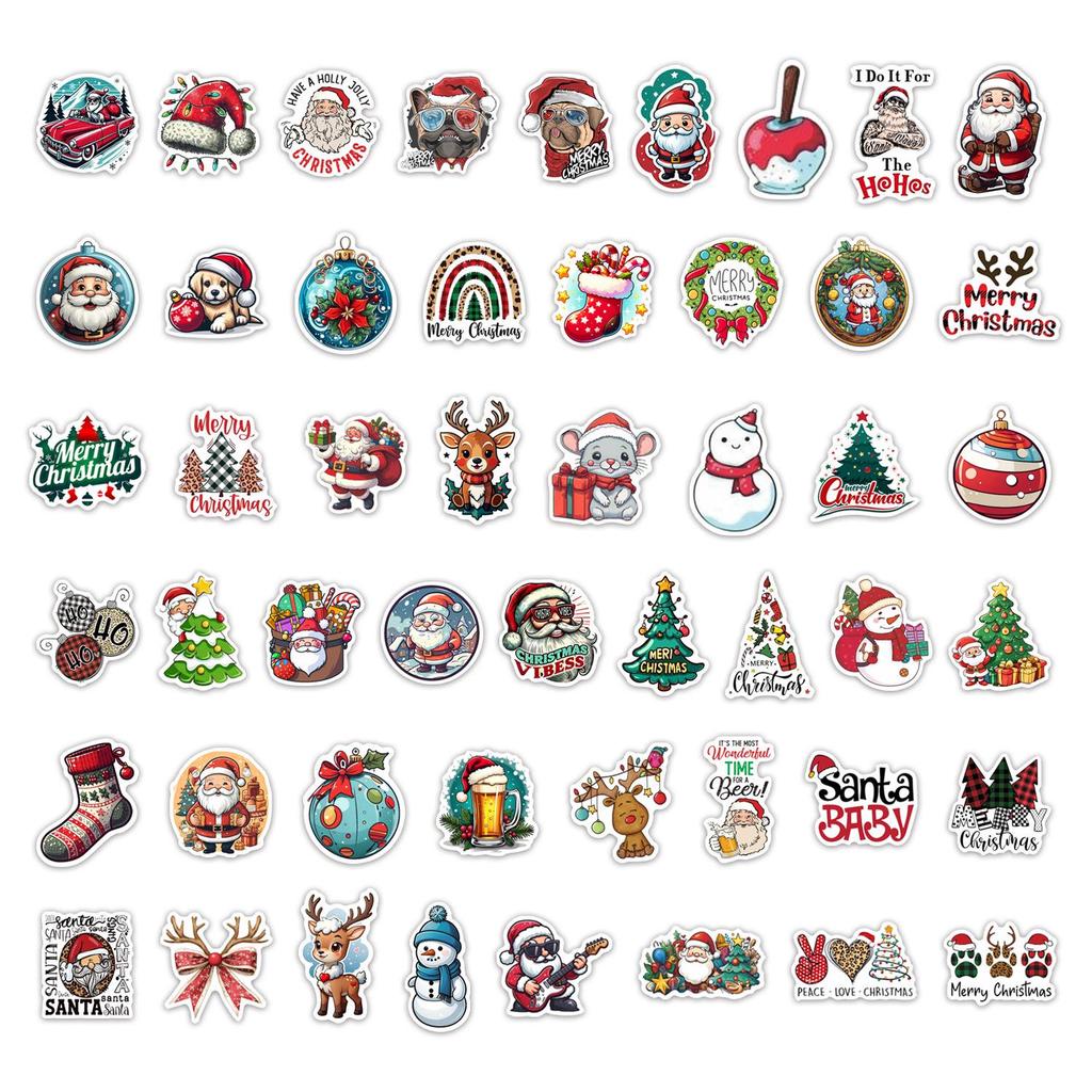 50 Cartoon Christmas Doodle Stickers - Cute Christmas Tree, Snowman & Festival Decorations for Journals