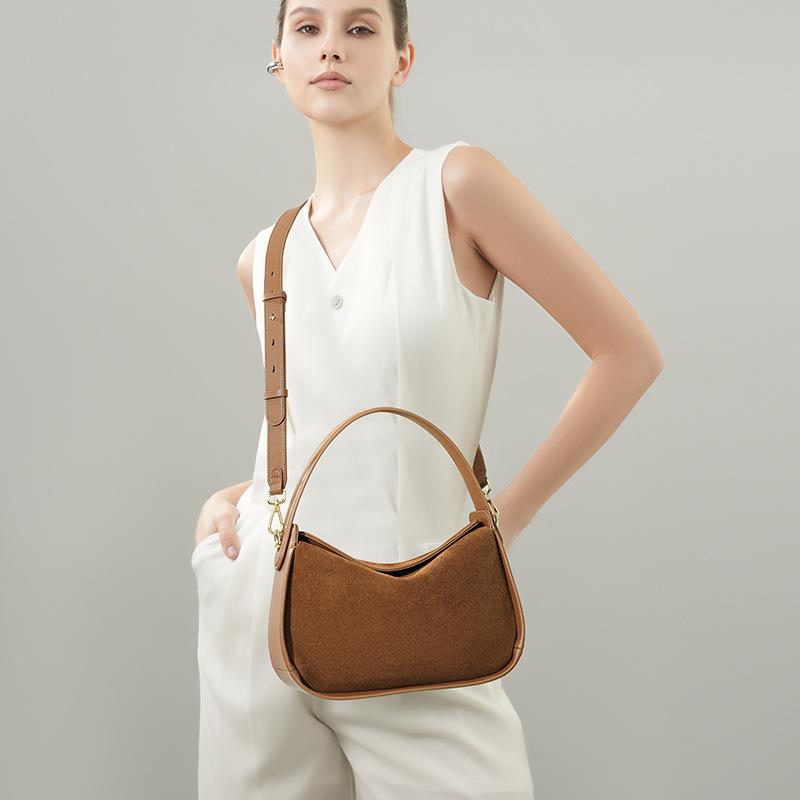 Design Sense: Niche Suede Versatile Women's High-end Crossbody Bag Made of Genuine Leather, New Women's Commuting Handbag for Office Workers