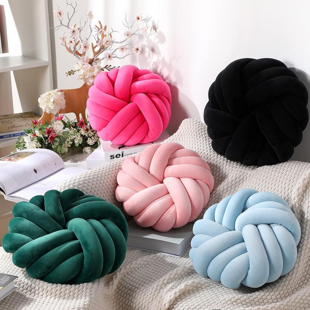 Green Handmade Knotted Ball Pillow Sofa Back Stuffed Cushion Cute Plush Throw Pillow Sofa Cushion Christmas Home Accessories