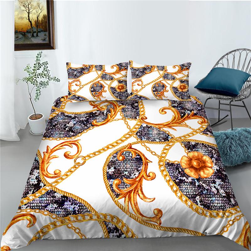 Bettbezug-Set mit Leopardenmuster, Mikrofaser, europäischer Retro-Klassiker, Druck, Doppelbett-Bettbezug mit Leopardenmuster und Goldkette, Kingsize