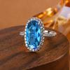 Charming Blue Oval CZ Women S Sterling Silver Rings Wedding Bling Bling Graceful Bridal Eternity Ring Trendy
