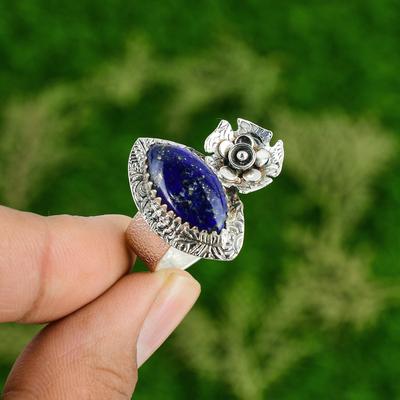 Natürlicher Lapislazuli Mehrstein Blumenring Größe 7 925 Silber Für Mädchen