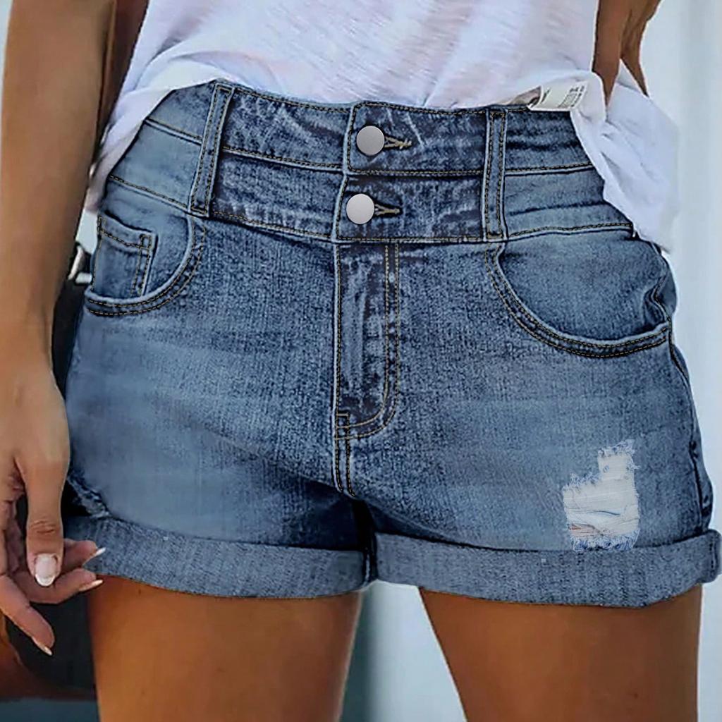 Women's Color Jeans Stretch Slim Fit Distressed Denim Shorts