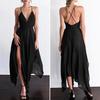 Women Prom Dress Deep V Neck Low Cut Sleeveless Backless Spaghetti Strap Dress-up Cross Back Irregular Hem Wedding Dress Women Clothes