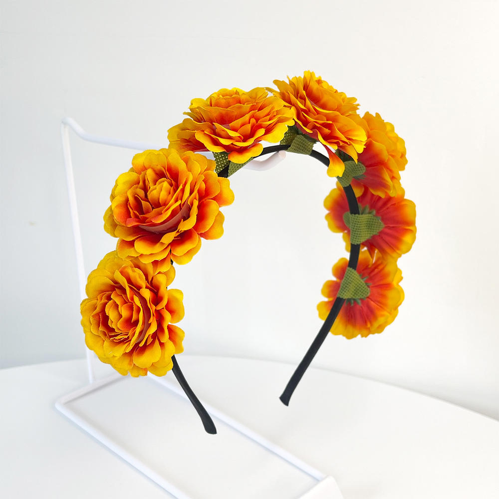 Imitation Rose Flower Headband Retro Fake Flower Decor Crown Headband Women Headpiece Hair Hoop Party Decor