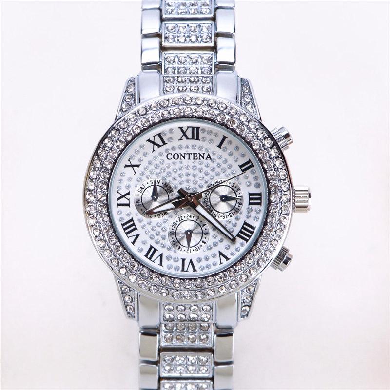 Luxury Gold Watch for Women Geneva Brand New Ladies Quartz Watch Full Stainless Steel with Rhinestones Elegant Wristwatch G